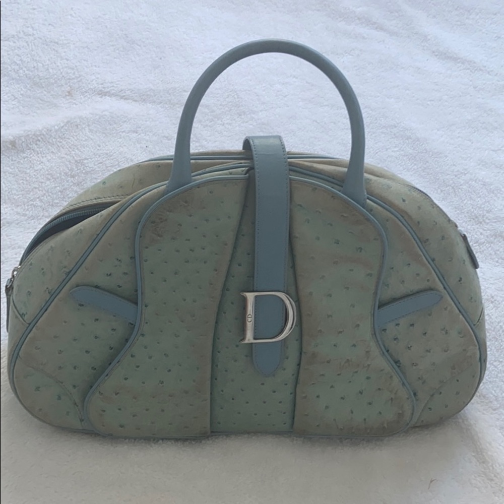 Dior blue ostrich leather purse